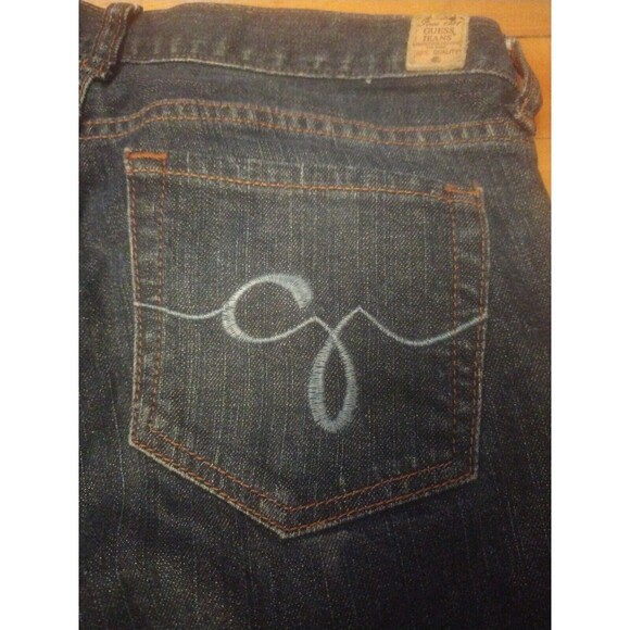 Guess Womens Foxy Flare Front Dip Distressed Hem Dark Blue Jeans Size 27 Small - Picture 6 of 8